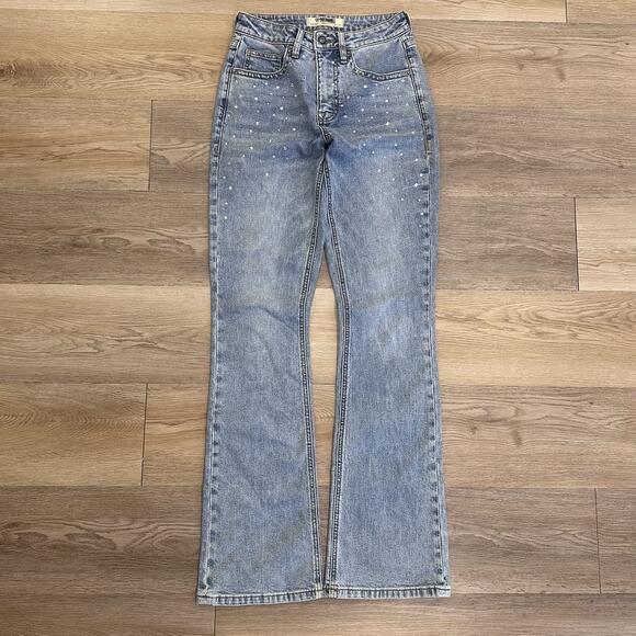 Rock & Roll Denim NWT Light Wash HighRise Rhinestone Studded Bootcut Jeans 26x30 - Picture 6 of 16